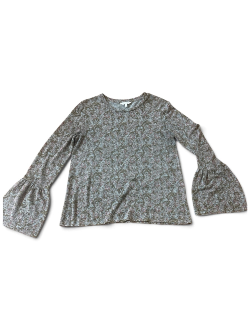 Lucky Brand Long Sleeve Bell Sleeve Tee, Size S, Grey/Brown